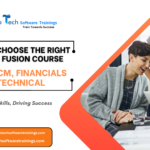 Chart comparing Oracle Fusion HCM, SCM, Financials, and Technical course career paths