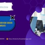 Oracle Fusion HCM career guidance banner featuring a professional working on a desktop computer with Triotech Software Trainings branding