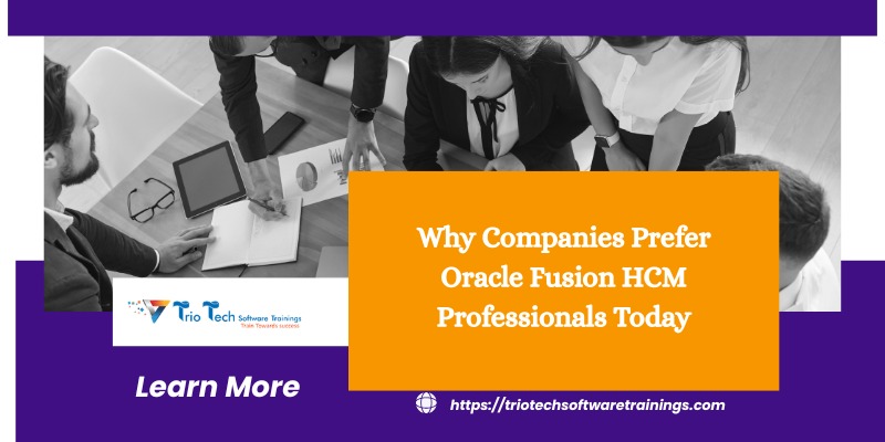 Team discussing business reports highlighting the growing demand for Oracle Fusion HCM professionals in modern companies
